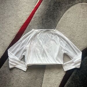 Express Body Contour White Overlay Sheer Long Sleeve Top